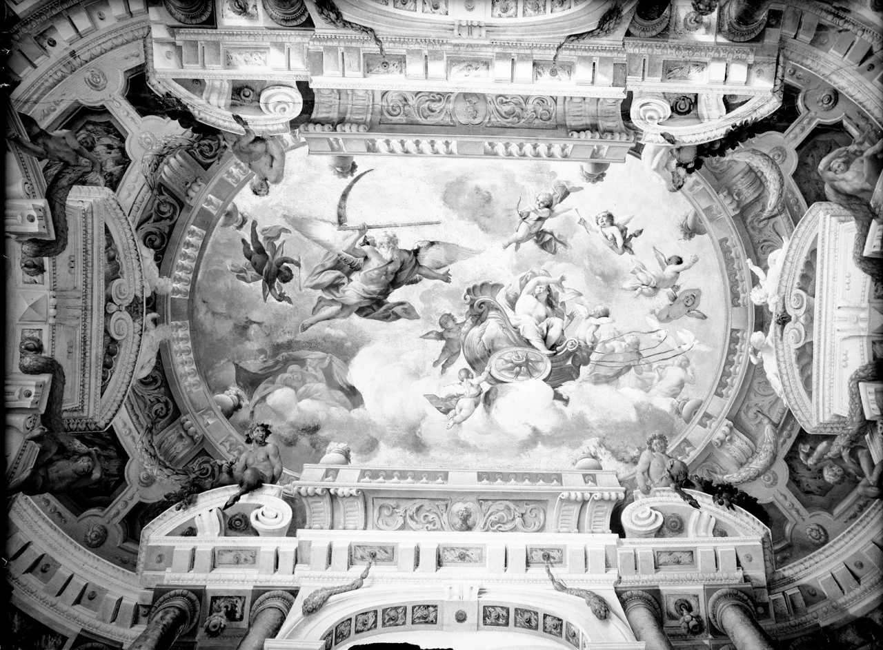 Mercurio e Venere, ratto di Orizia, diluvio di Deucalione, Medusa, caduta di Fetonte, caduta dei giganti, Gloria del Beato Nicolò Albergati - Bologna